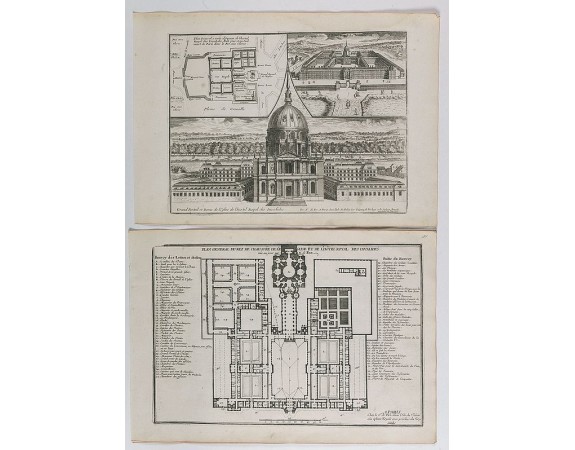 DE FER, N. -  Veue en perspective de l'hostel Royal des Invalides   [together with] Grand portail et Dome de l'Eglise de l'hostel Royal des Invalides.